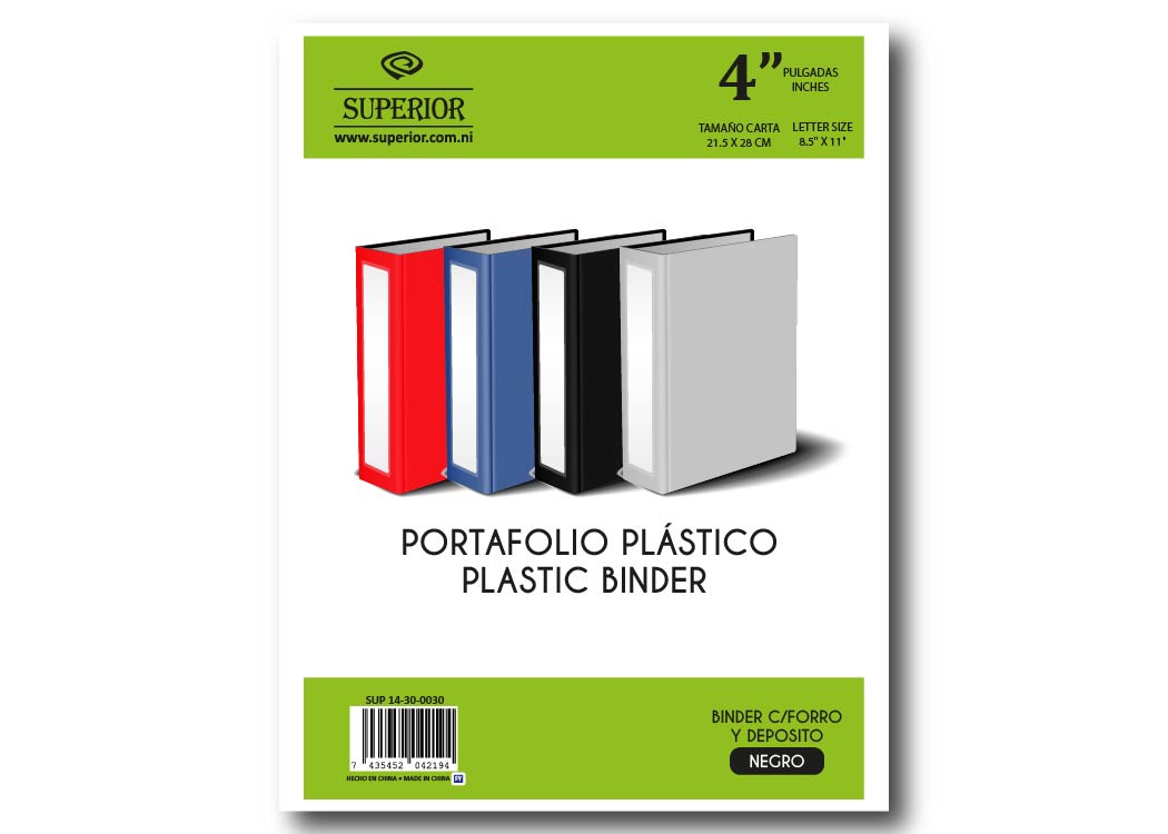 BINDER DE 4 PLG NEGRO C/FORRO Y DEPOSITO
